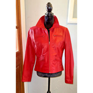 Red 100% Leather Ladies Size L Jacket